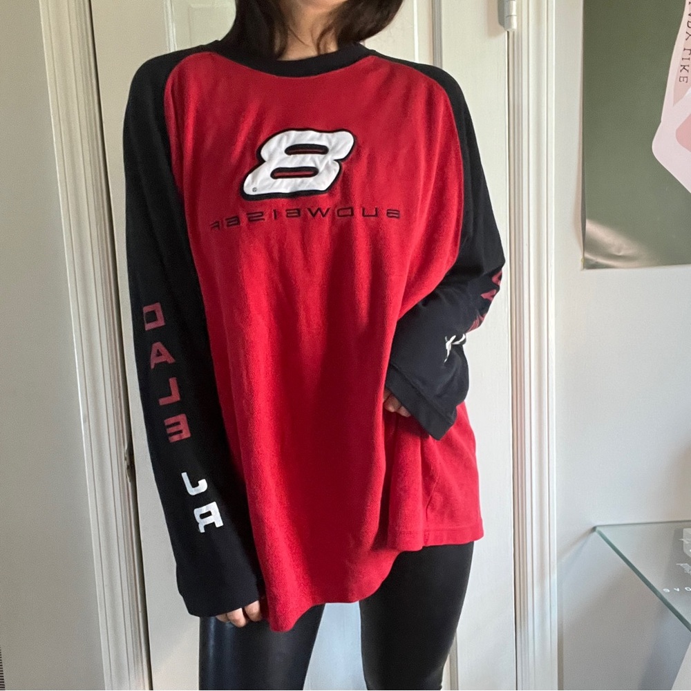 Vintage NASCAR Dale Budweiser Long Sleeve race car T-shirt size L knit